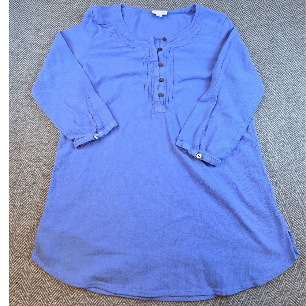 J.Jill Periwinkle Blue Cotton Gauze Henley Tunic Top 3/4 Sleeve Small